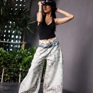 Leopard Patchwork Wide-Leg Jeans